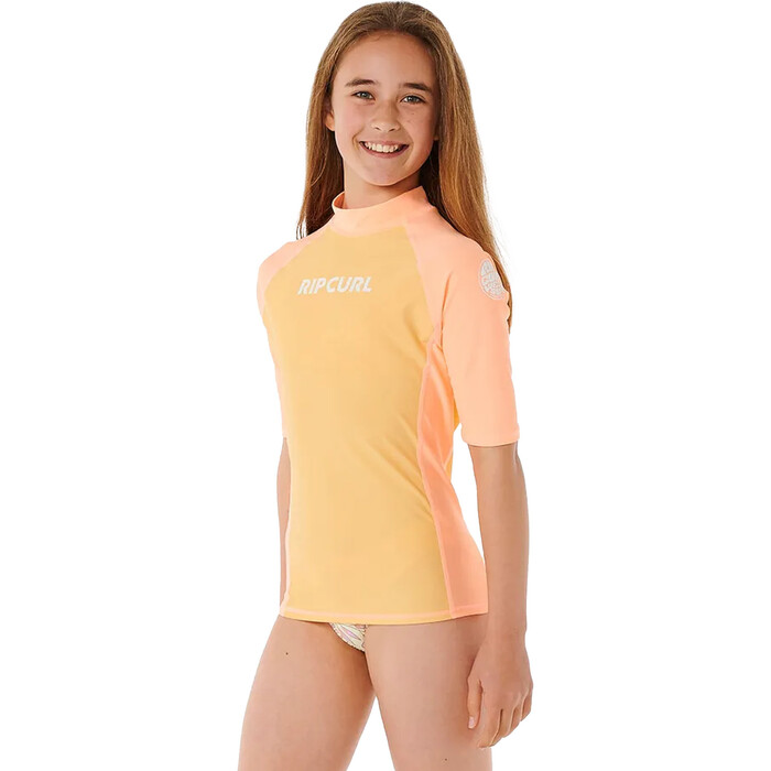 2024 Rip Curl Girls Classic Surf Short Sleeve Rash Vest 129GRV - Orange